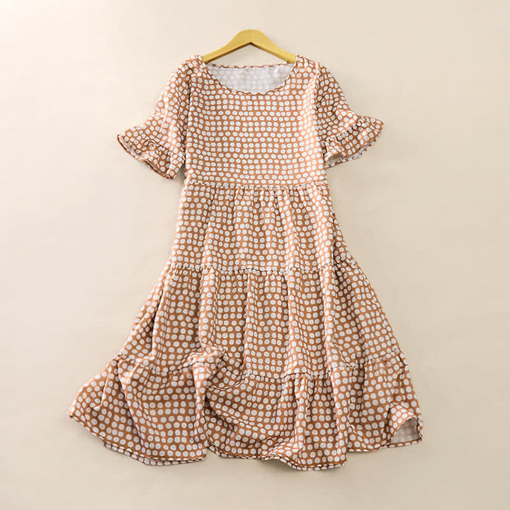Buddha Stones Summer Elegant Polka Dot A Line Ruffle Hem Short Sleeve Knee Length Dress - Tan - US16，UK/AU20，EU48 (3XL) - image 29