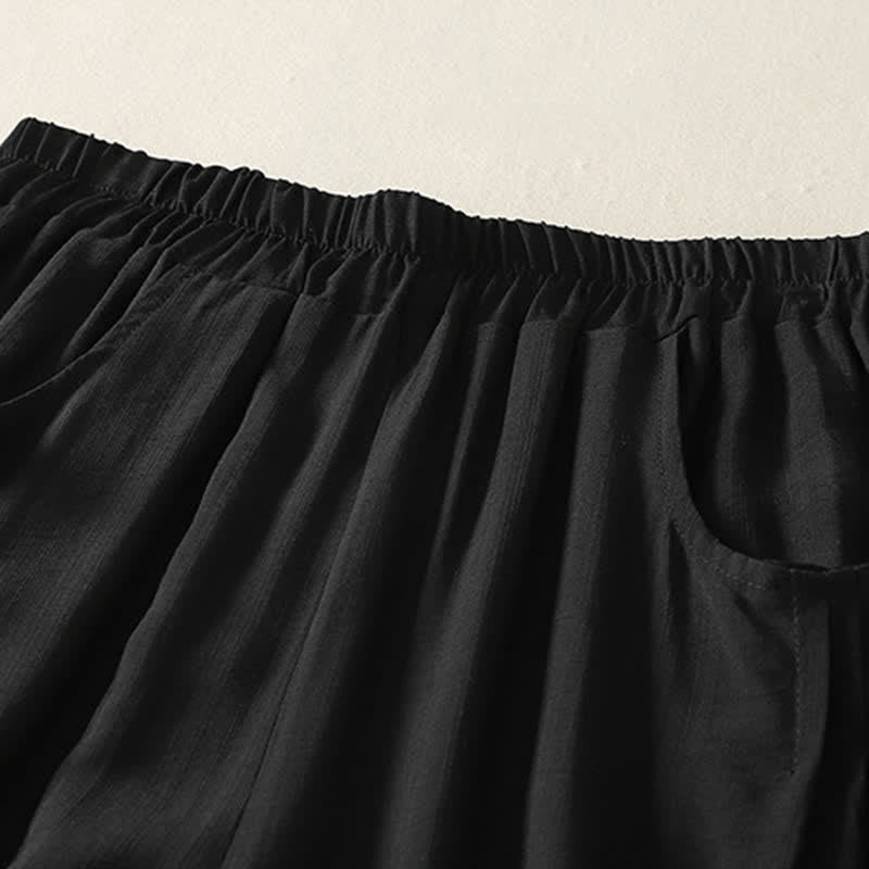 Buddha Stones Summer Solid Color Elastic Waist Women's Capri Harem Pants - image 5