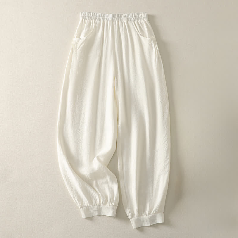 Buddha Stones Summer Solid Color Elastic Waist Women's Capri Harem Pants - AntiqueWhite - US8-10，UK/AU12-14，EU40-42 (2XL) - image 8