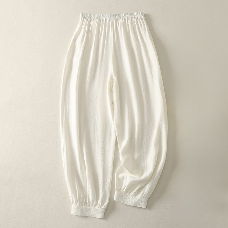 Buddha Stones Summer Solid Color Elastic Waist Women's Capri Harem Pants - image 9