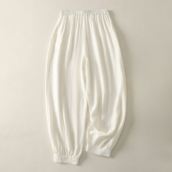 Buddha Stones Summer Solid Color Elastic Waist Women's Capri Harem Pants - image 9