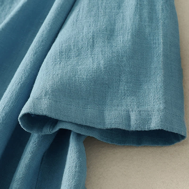 Buddha Stones Summer Stand Collar Buttons Cotton Women's Short Sleeve Shirt - image 2