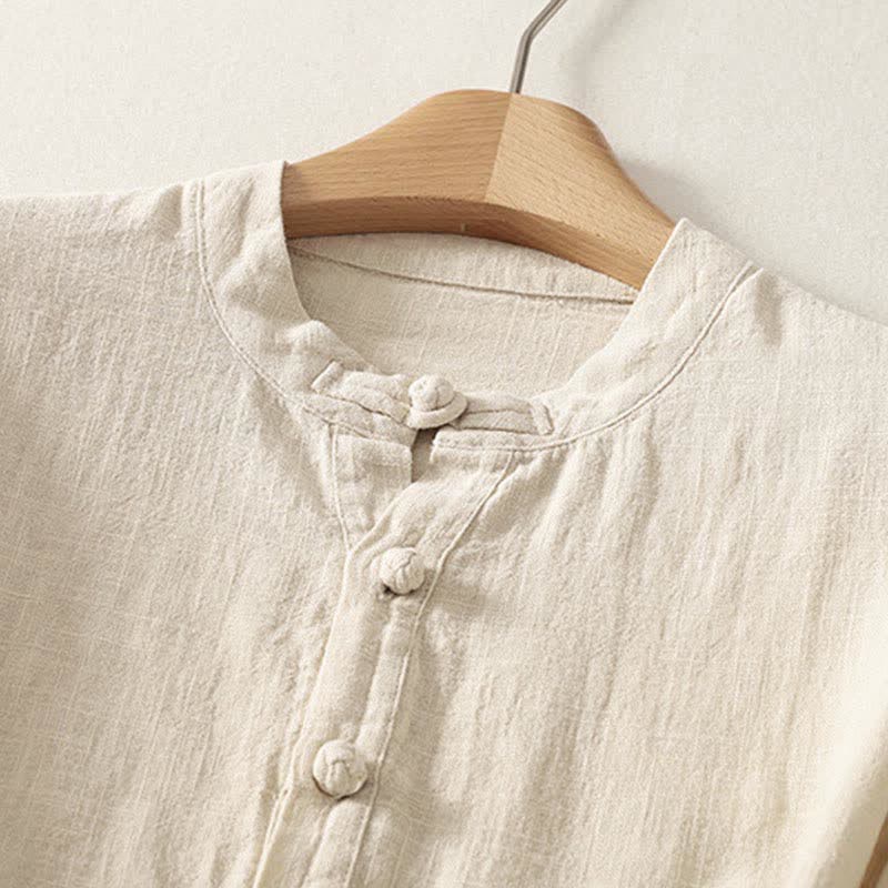 Buddha Stones Summer Stand Collar Buttons Cotton Women's Short Sleeve Shirt - image 7