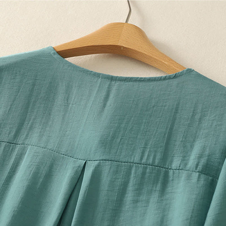 Buddha Stones Summer Mountain Embroidered Crew Neck Women's Short Sleeve Shirt - image 3