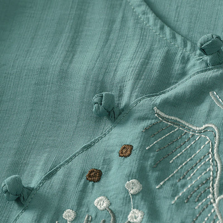 Buddha Stones Summer Mountain Embroidered Crew Neck Women's Short Sleeve Shirt - image 5