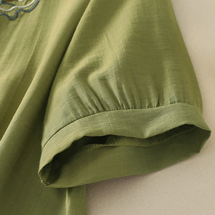 Buddha Stones Summer Mountain Embroidered Crew Neck Women's Short Sleeve Shirt - image 13