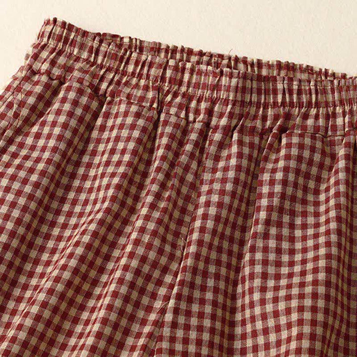 Buddha Stones Summer Plaid Elastic Waist Cropped Women's Tapered Pants With Pockets - image 1