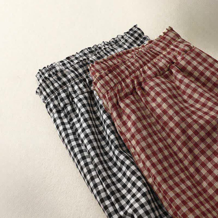 Buddha Stones Summer Plaid Elastic Waist Cropped Women's Tapered Pants With Pockets - image 17