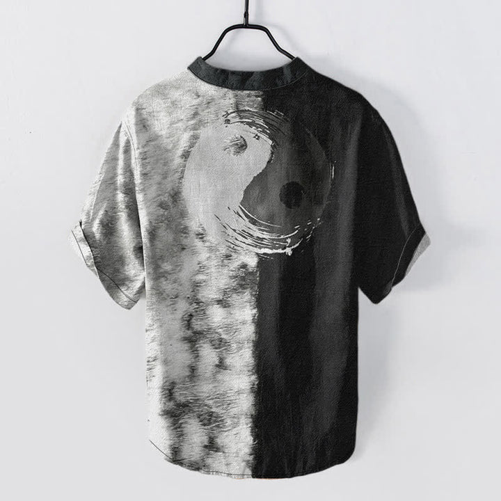Buddha Stones Cotton Two Tone Taiji Ink Print Men's Short Sleeve Half Button Shirt - image 6