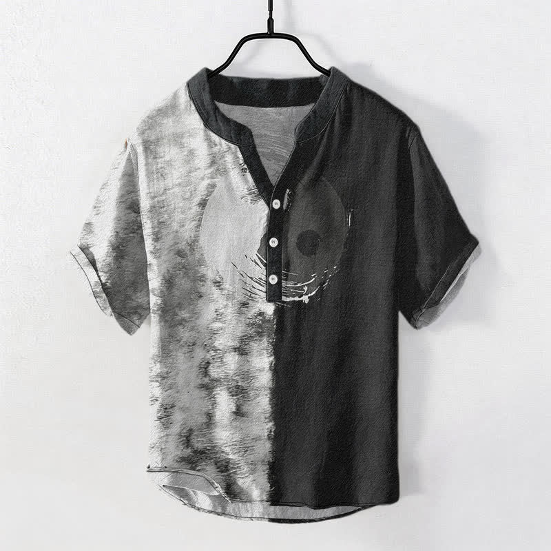 Buddha Stones Cotton Two Tone Taiji Ink Print Men's Short Sleeve Half Button Shirt - WhiteSmoke - US/UK/AU50，EU60 (5XL) - image 5