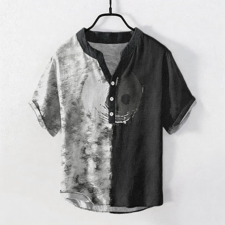 Buddha Stones Cotton Two Tone Taiji Ink Print Men's Short Sleeve Half Button Shirt - WhiteSmoke - US/UK/AU50，EU60 (5XL) - image 5