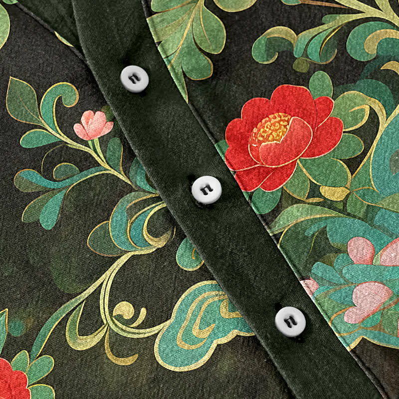 Buddha Stones Cotton Tropical Floral Print Men's Short Sleeve Half Button Shirt - image 3