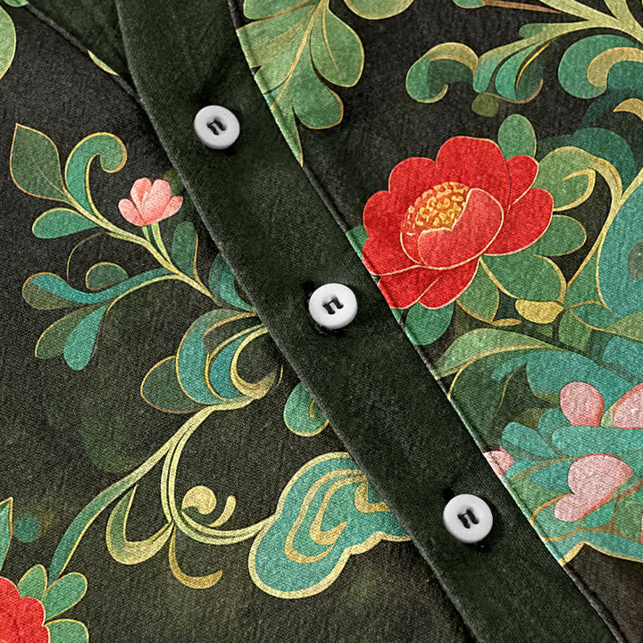 Buddha Stones Cotton Tropical Floral Print Men's Short Sleeve Half Button Shirt - image 3