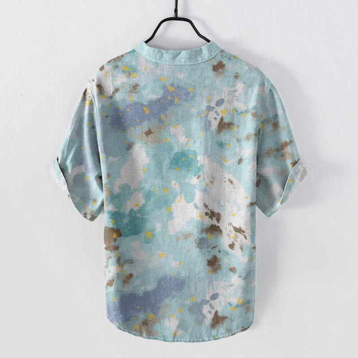 Buddha Stones Cotton Watercolor Splash Men's Short Sleeve Half Button Shirt - image 1