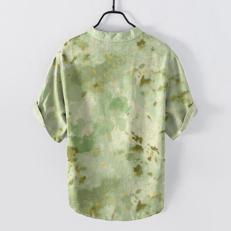 Buddha Stones Cotton Watercolor Splash Men's Short Sleeve Half Button Shirt - image 6