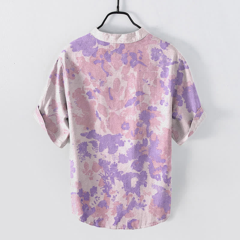 Buddha Stones Cotton Watercolor Floral Henley Men's Short Sleeve Half Button Shirt - image 6
