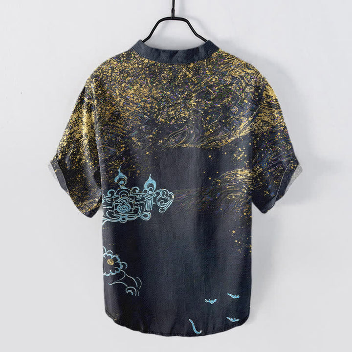 Buddha Stones Cotton Splatter Dye Galaxy-Inspired Henley Men's Short Sleeve Half Button Shirt - image 1