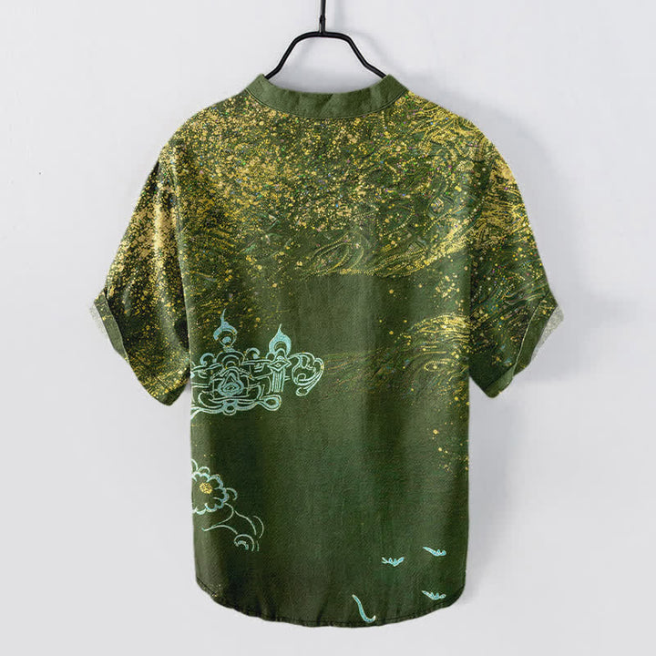 Buddha Stones Cotton Splatter Dye Galaxy-Inspired Henley Men's Short Sleeve Half Button Shirt - image 6