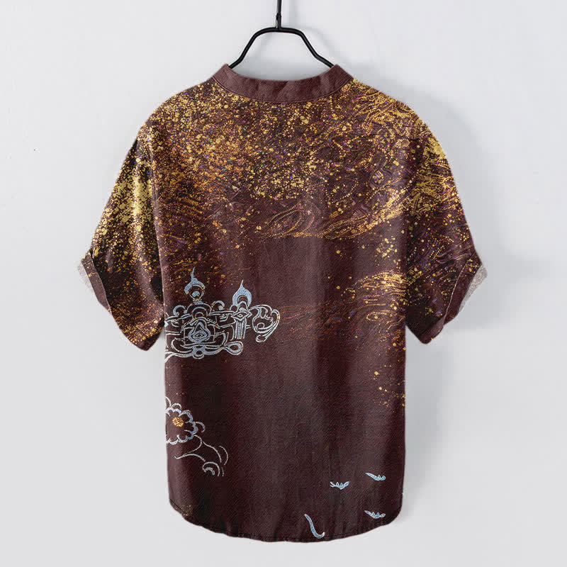 Buddha Stones Cotton Splatter Dye Galaxy-Inspired Henley Men's Short Sleeve Half Button Shirt - image 8