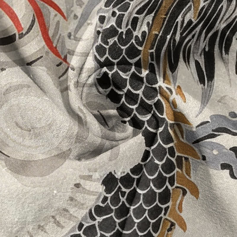 Buddha Stones Cotton Dragon Print Henley Men's Short Sleeve Half Button Shirt - image 2