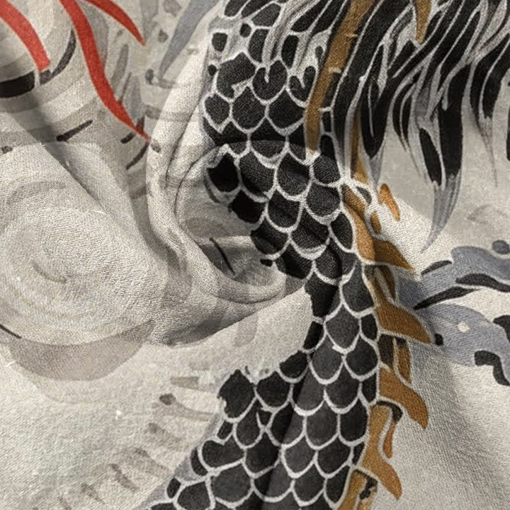 Buddha Stones Cotton Dragon Print Henley Men's Short Sleeve Half Button Shirt - image 2