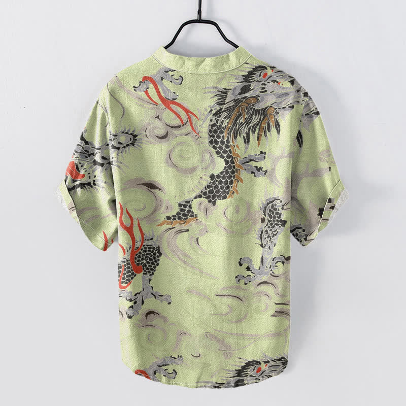 Buddha Stones Cotton Dragon Print Henley Men's Short Sleeve Half Button Shirt - image 4