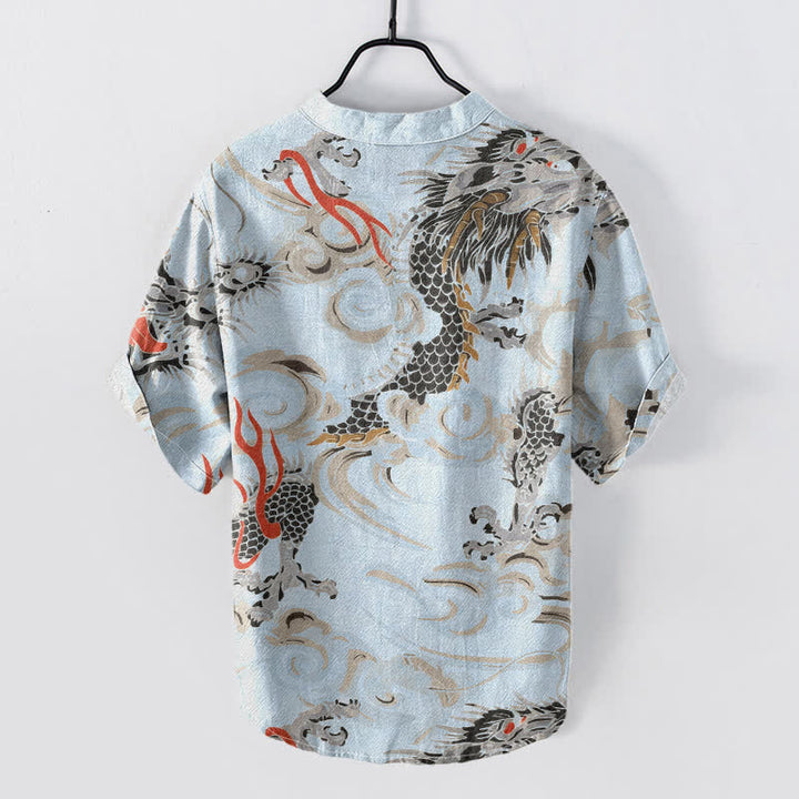 Buddha Stones Cotton Dragon Print Henley Men's Short Sleeve Half Button Shirt - image 6