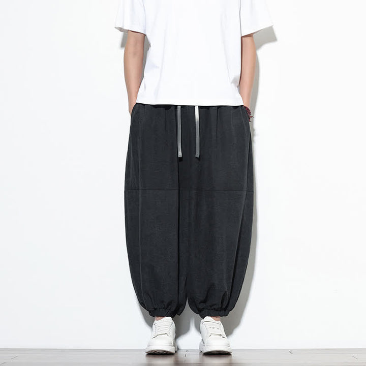 Buddha Stones Spring Solid Color Drawstring Cropped Men's Harem Cotton Pants With Pockets - Black - US/UK/AU46，EU56 (5XL) - image 19