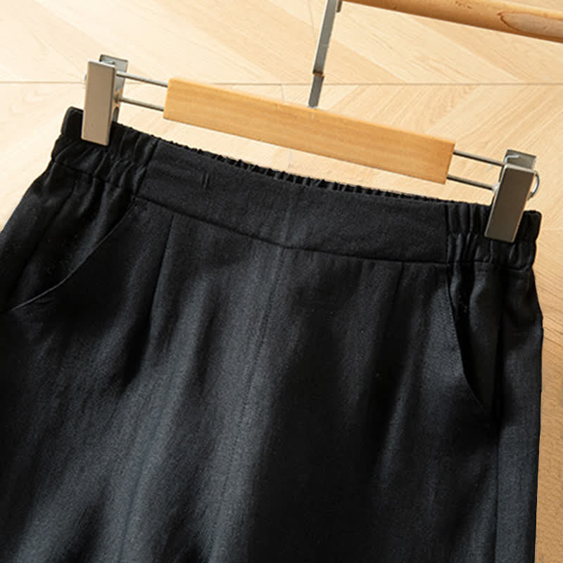 Buddha Stones Women's Spring High Elastic Waist Wide Leg Long Pants With Side Pockets - image 30