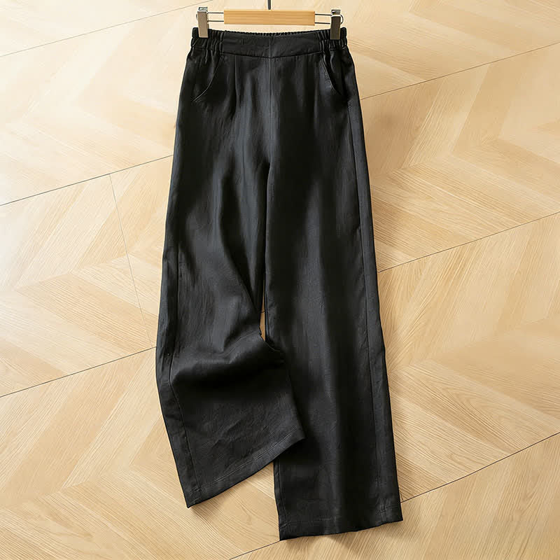 Buddha Stones Women's Spring High Elastic Waist Wide Leg Long Pants With Side Pockets - Black - US8-10，UK/AU12-14，EU40-42 (2XL) - image 28