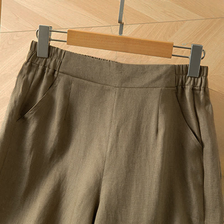 Buddha Stones Women's Spring High Elastic Waist Wide Leg Long Pants With Side Pockets - image 2