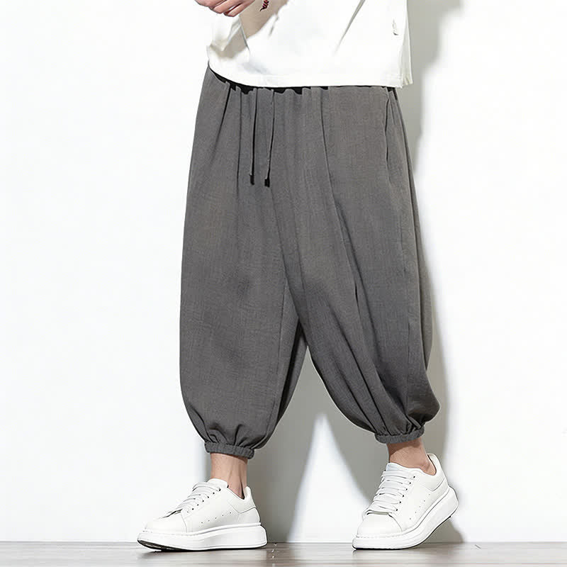 Buddha Stones Spring Solid Color Drawstring Elastic Design Men's Harem Capri Pants - image 13