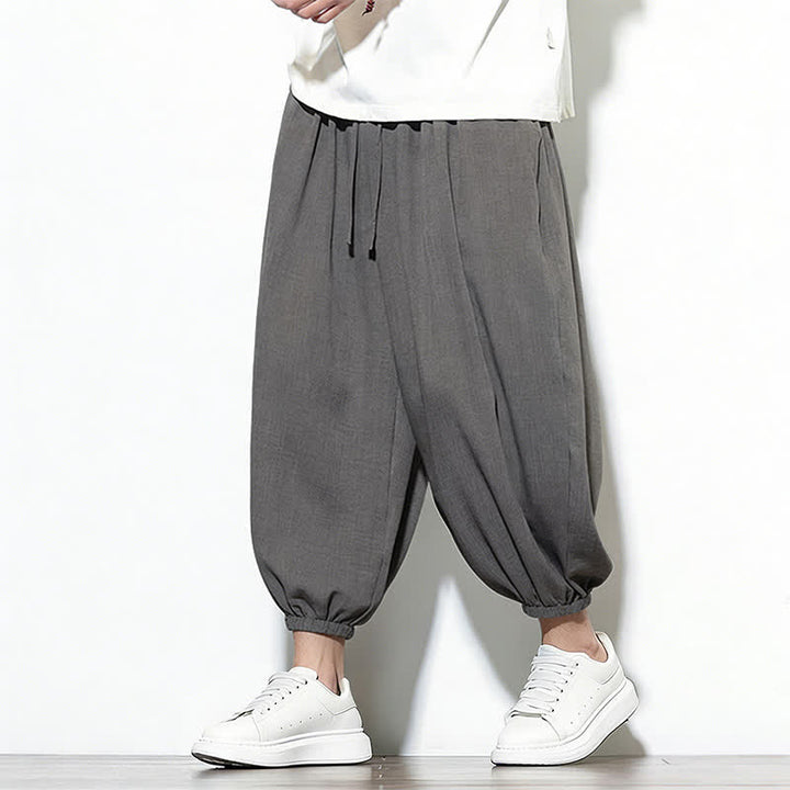 Buddha Stones Spring Solid Color Drawstring Elastic Design Men's Harem Capri Pants - image 13
