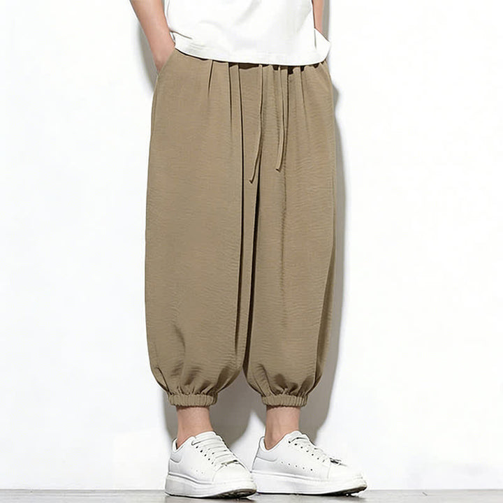 Buddha Stones Spring Solid Color Drawstring Elastic Design Men's Harem Capri Pants - image 36