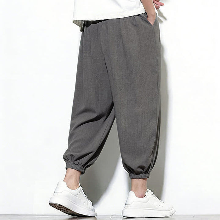 Buddha Stones Spring Solid Color Drawstring Elastic Design Men's Harem Capri Pants - image 14