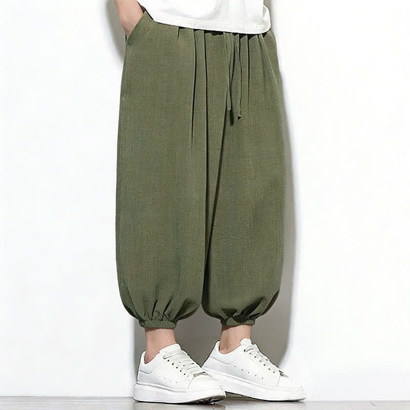 Buddha Stones Spring Solid Color Drawstring Elastic Design Men's Harem Capri Pants - image 2