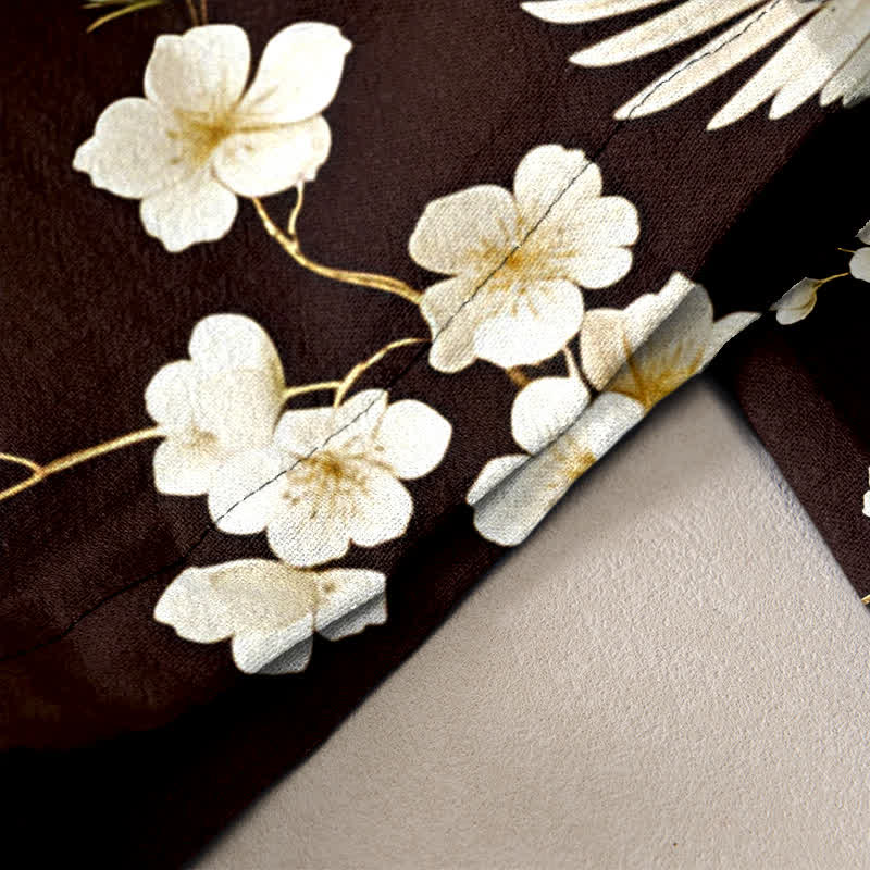 Buddha Stones Pure Cotton Crane Plum Blossom Elastic Waist Women's Pants With Pockets - image 6