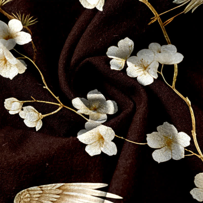 Buddha Stones Pure Cotton Crane Plum Blossom Elastic Waist Women's Pants With Pockets - image 7