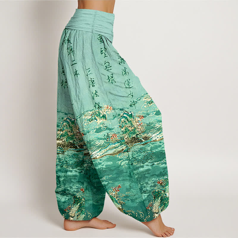 Buddha Stones Gradient Calligraphy Landscape High Waist Women's Harem Pure Cotton Pants - image 7