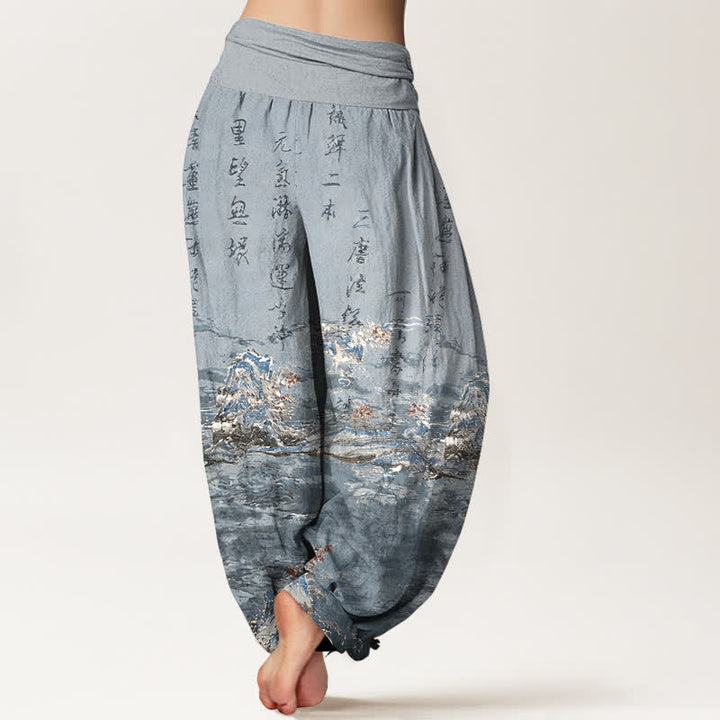 Buddha Stones Gradient Calligraphy Landscape High Waist Women's Harem Pure Cotton Pants - image 9