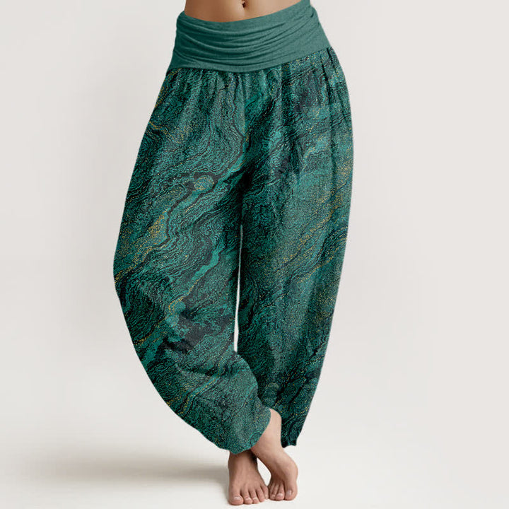 Buddha Stones Ripple High Elastic Waistband Women's Harem Pure Cotton Pants - DarkCyan - US16，UK/AU20，EU48 (3XL) - image 0