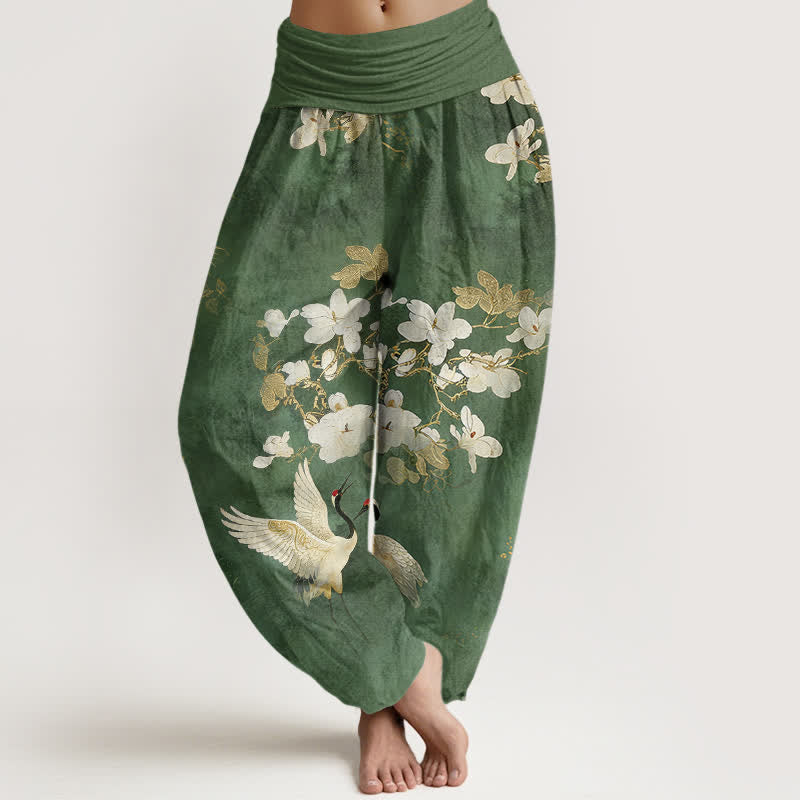 Buddha Stones Crane Blooming Flowers High Waist Women's Harem Pure Cotton Pants - DarkGreen - US16，UK/AU20，EU48 (3XL) - image 5