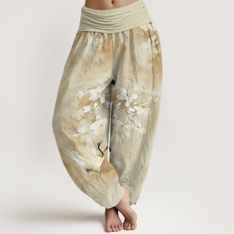Buddha Stones Crane Blooming Flowers High Waist Women's Harem Pure Cotton Pants - LemonChiffon - US16，UK/AU20，EU48 (3XL) - image 8