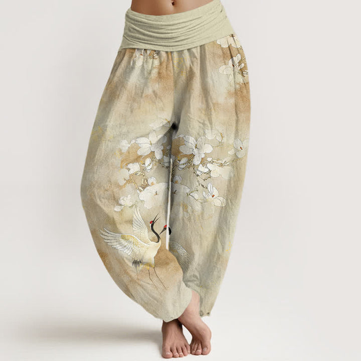 Buddha Stones Crane Blooming Flowers High Waist Women's Harem Pure Cotton Pants - LemonChiffon - US16，UK/AU20，EU48 (3XL) - image 8