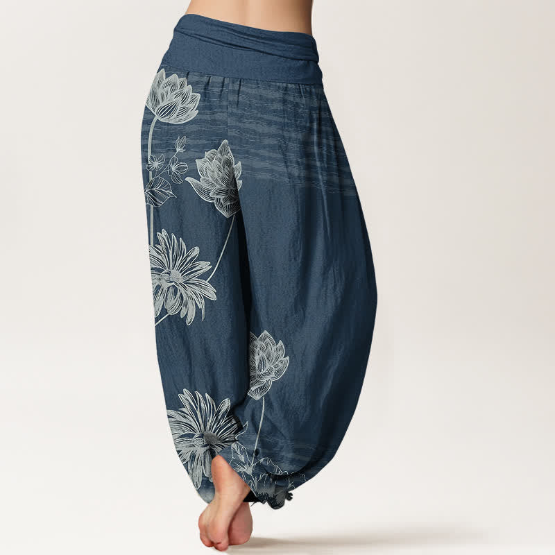 Buddha Stones Lotus High Waist Design Women's Harem Cotton Pants - image 1
