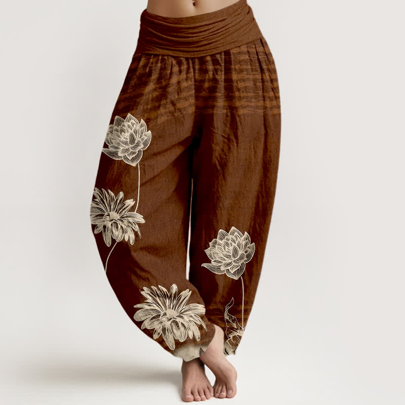 Buddha Stones Lotus High Waist Design Women's Harem Cotton Pants - SaddleBrown - US16，UK/AU20，EU48 (3XL) - image 5
