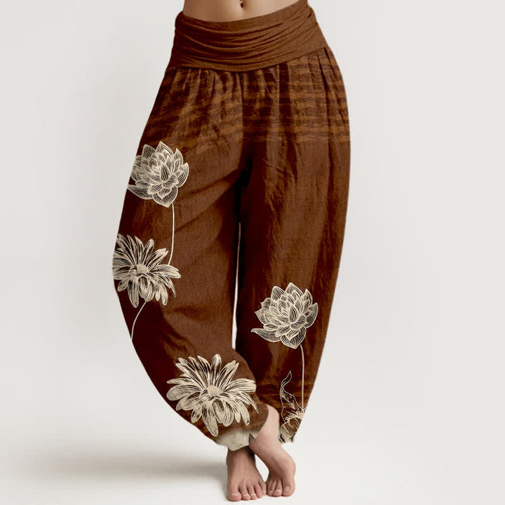 Buddha Stones Lotus High Waist Design Women's Harem Cotton Pants - SaddleBrown - US16，UK/AU20，EU48 (3XL) - image 5