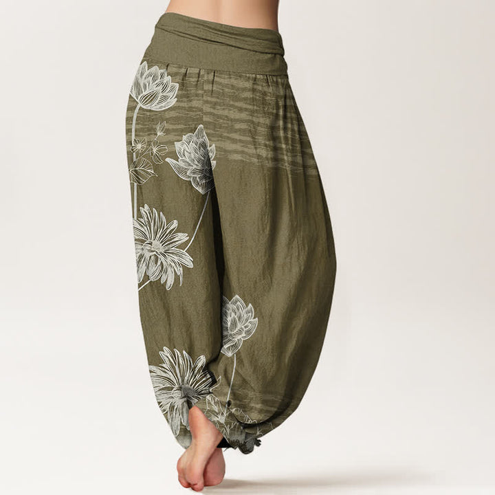 Buddha Stones Lotus High Waist Design Women's Harem Cotton Pants - image 9