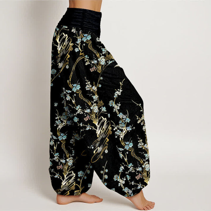 Buddha Stones Pure Cotton Plum Blossom Branches Elastic Waist Women's Harem Pants - image 2