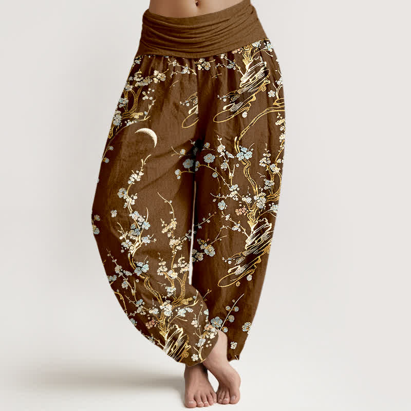 Buddha Stones Pure Cotton Plum Blossom Branches Elastic Waist Women's Harem Pants - DarkSlateGray - US16，UK/AU20，EU48 (3XL) - image 5